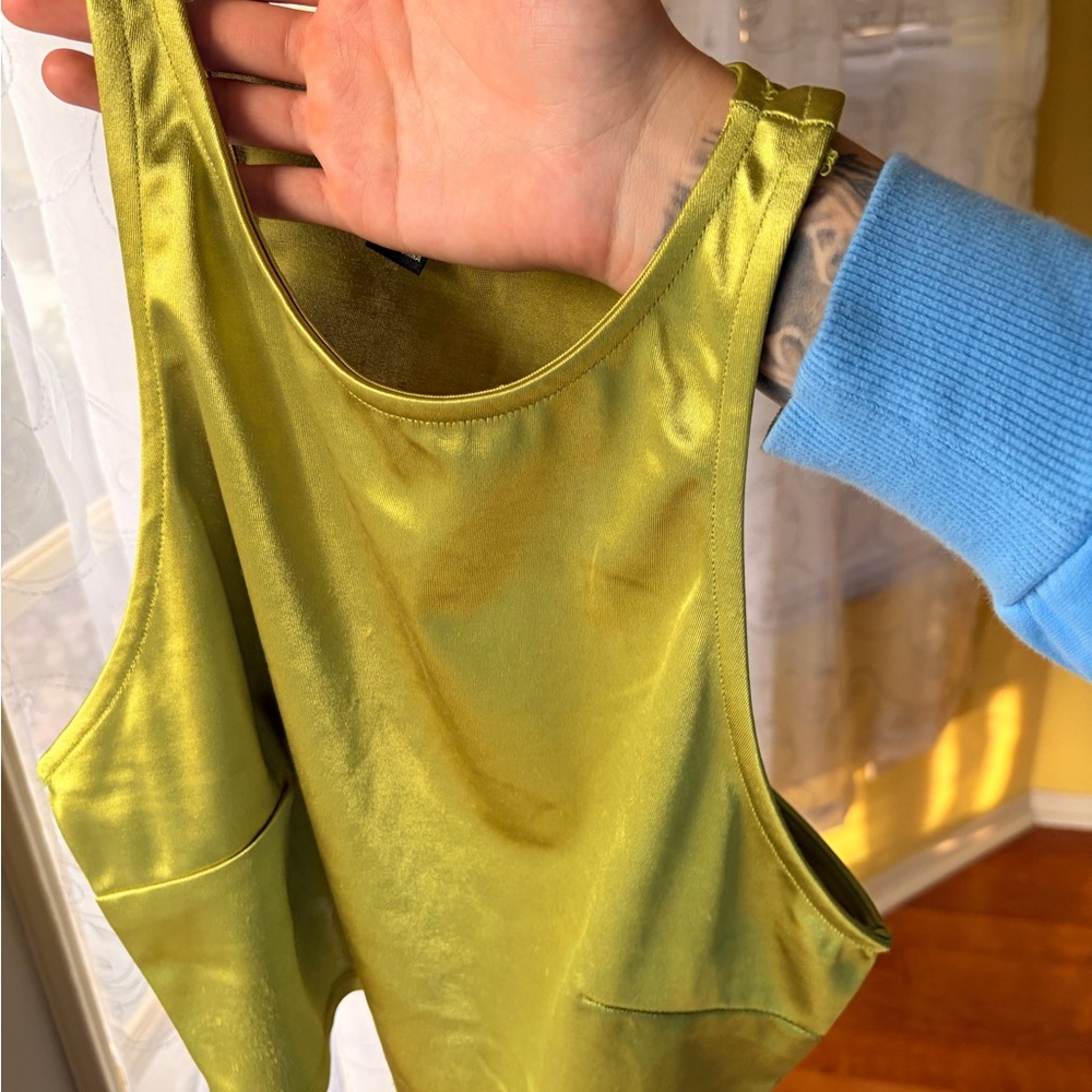 Forever 21 Shiny Lime tank and skirt set